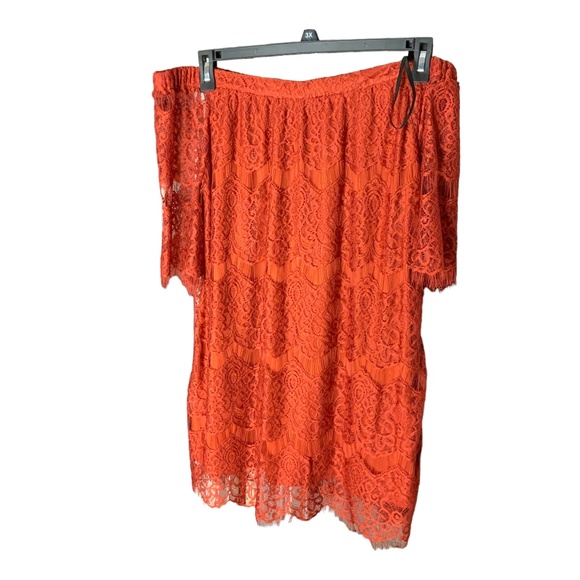 Blu Pepper Dresses & Skirts - Blu Pepper Orange Lace Off the Shoulder Dress Sz L